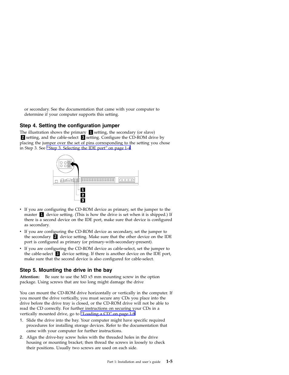 Step 4. setting the configuration jumper, Step 5. mounting the drive in the bay | IBM 71P7279 User Manual | Page 13 / 128
