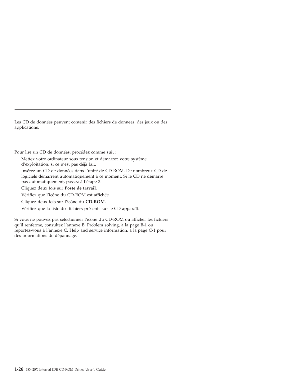 Utilisation d'un cd de données, Utilisation d’un cd de données | IBM 71P7279 User Manual | Page 34 / 128