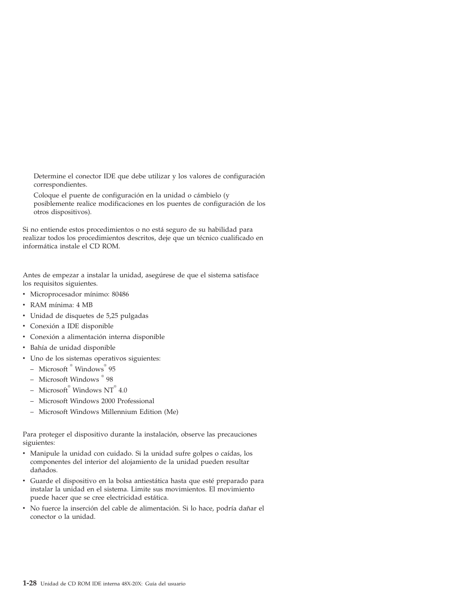 Requisitos del sistema, Instrucciones de manipulación | IBM 71P7279 User Manual | Page 36 / 128
