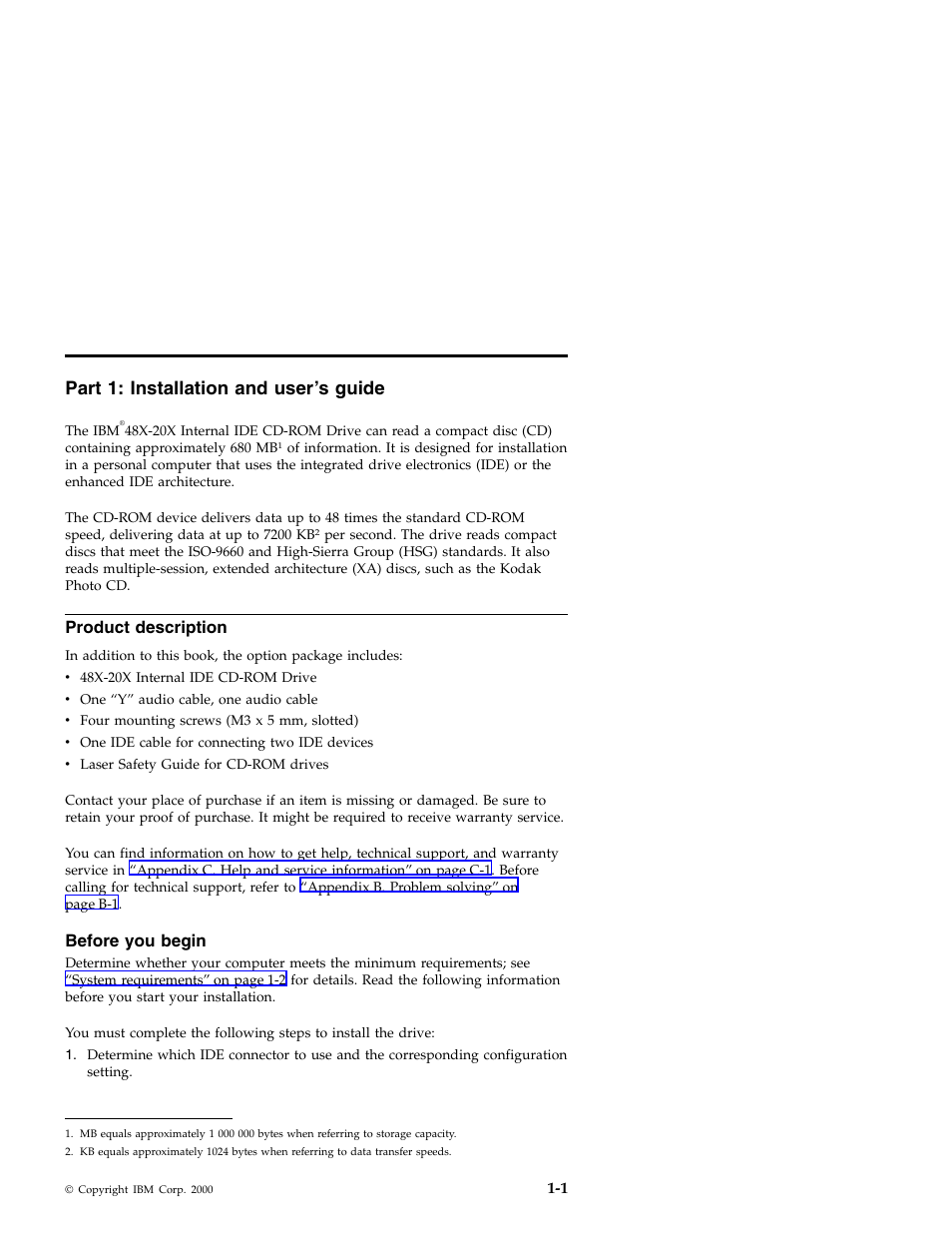 Part 1: installation and user’s guide, Product description, Before you begin | IBM 71P7279 User Manual | Page 9 / 128