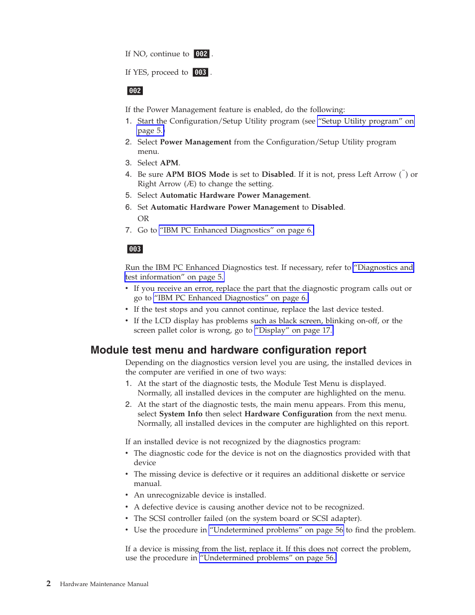 Module test menu and hardware configuration report, Module, Test | Menu, Hardware, Configuration, Report | IBM 6643 User Manual | Page 10 / 128