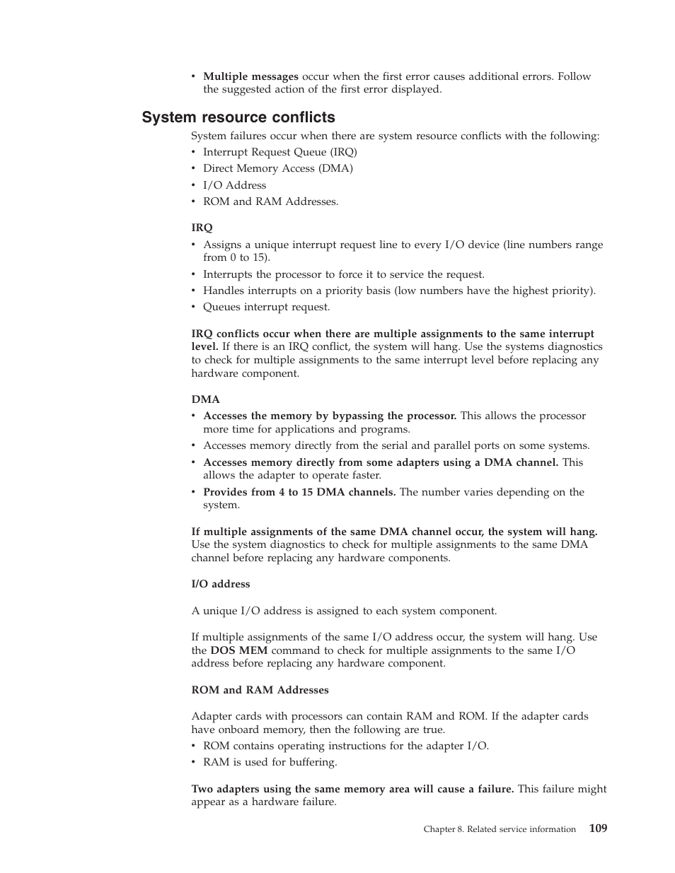 System resource conflicts, System, Resource | Conflicts | IBM 6643 User Manual | Page 117 / 128