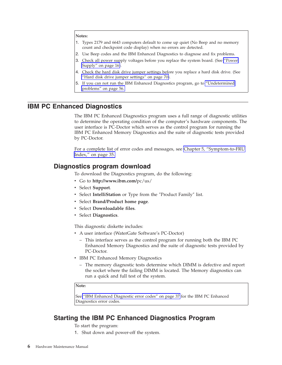 Ibm pc enhanced diagnostics, Diagnostics program download, Starting the ibm pc enhanced diagnostics program | Enhanced, Diagnostics, Program, Download, Starting | IBM 6643 User Manual | Page 14 / 128