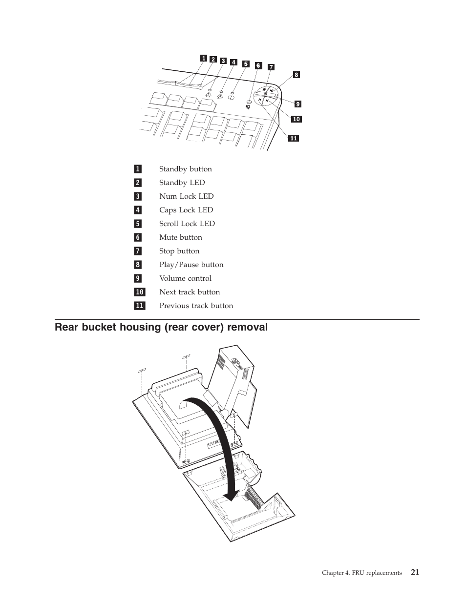 Rear bucket housing (rear cover) removal, Rear, Bucket | Housing, Cover), Removal | IBM 6643 User Manual | Page 29 / 128