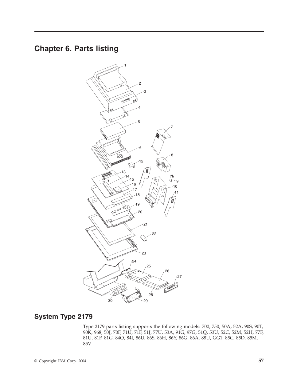 Chapter 6. parts listing, System type 2179, Chapter | Parts, Listing, System, Type | IBM 6643 User Manual | Page 65 / 128