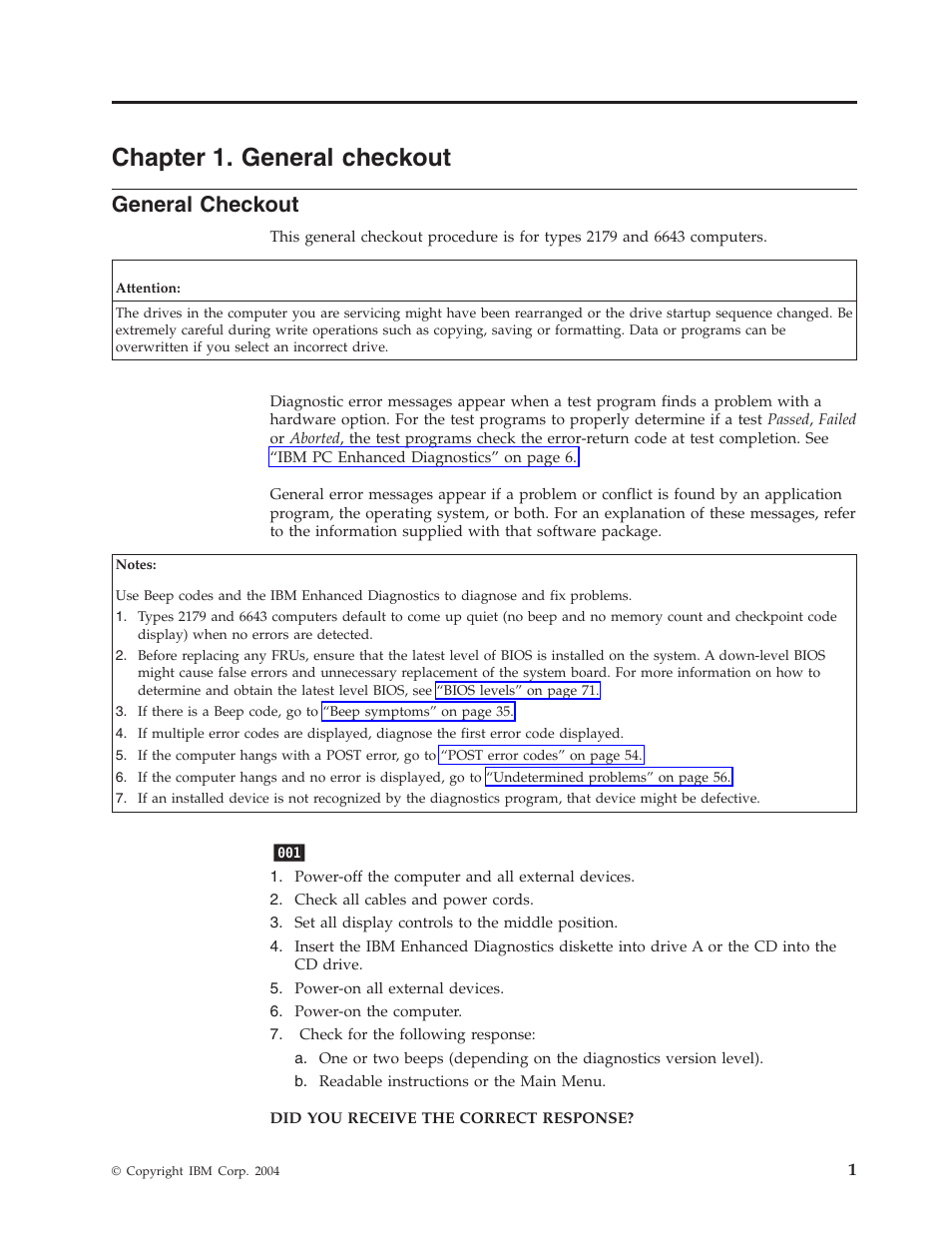 Chapter 1. general checkout, General checkout, Chapter | General, Checkout | IBM 6643 User Manual | Page 9 / 128