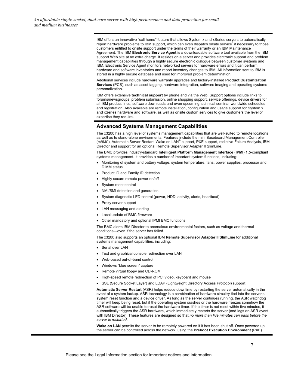 Advanced systems management capabilities | IBM X3200 User Manual | Page 7 / 14