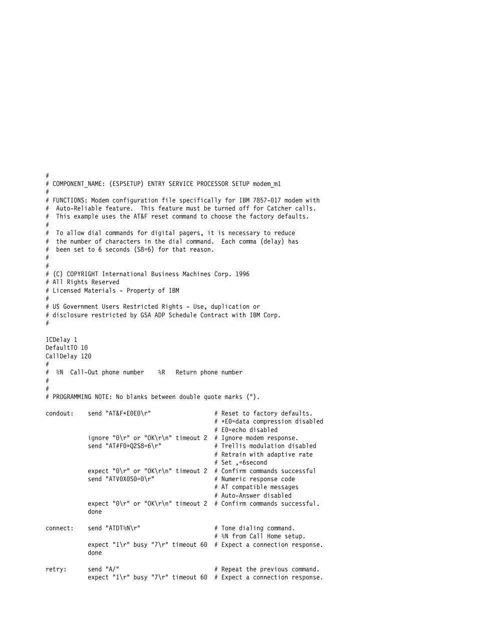 Sample file modem_m1.cfg, Modem_m1.cfg | IBM H SERIES RS/6000 User Manual | Page 256 / 290