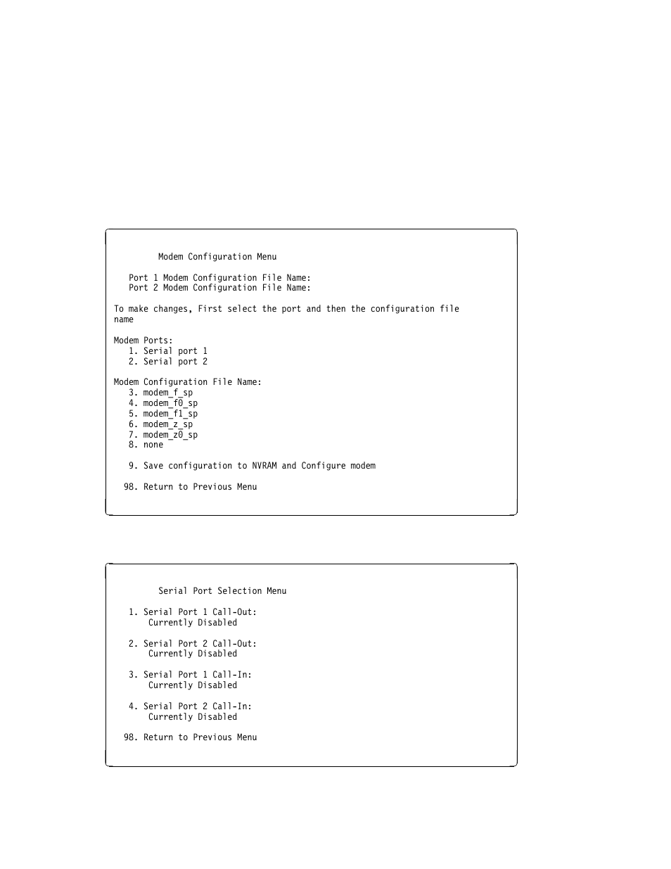 Serial port selection menu | IBM H SERIES RS/6000 User Manual | Page 57 / 290