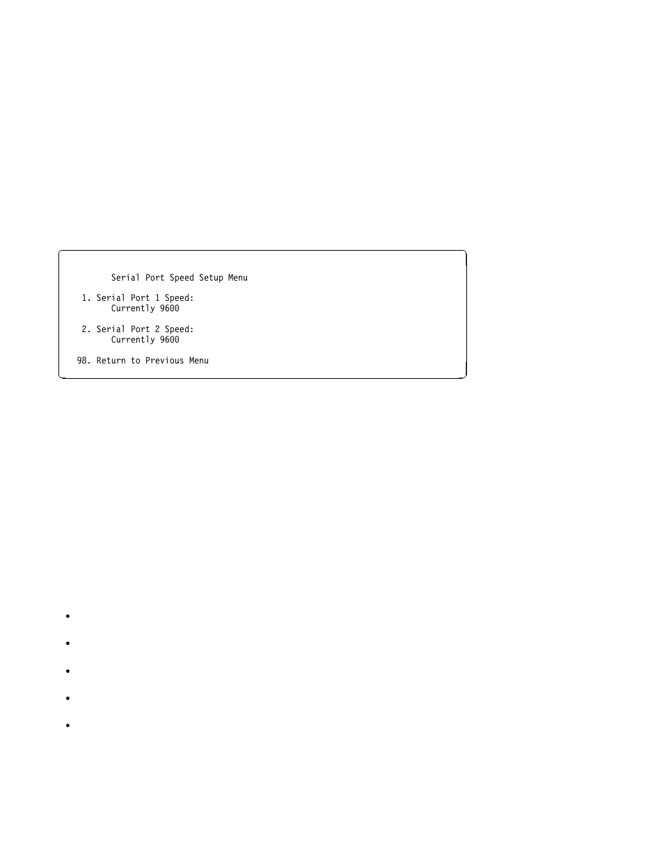 Serial port speed setup menu, Telephone number setup menu | IBM H SERIES RS/6000 User Manual | Page 58 / 290