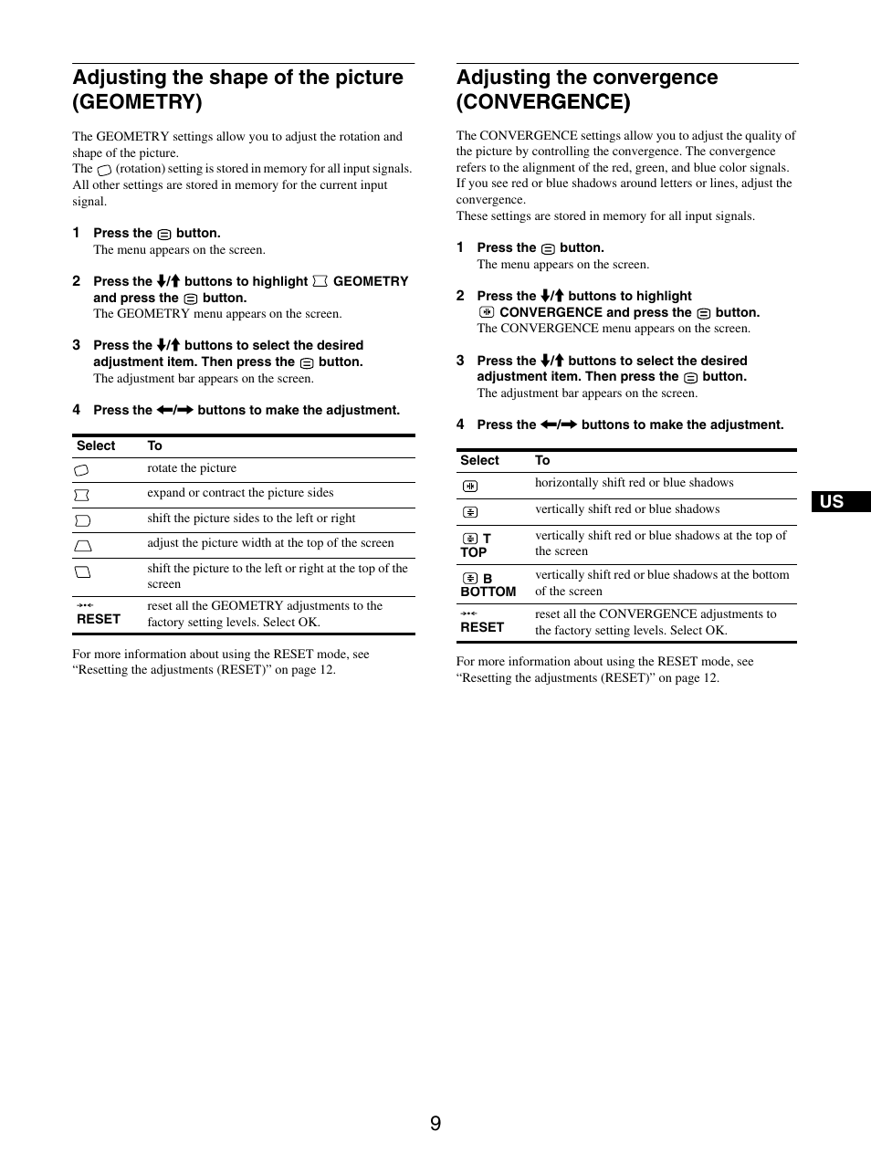 Adjusting the shape of the picture (geometry), Adjusting the convergence (convergence), Adjusting the convergence (convergence) vergence) | IBM P97 User Manual | Page 11 / 20