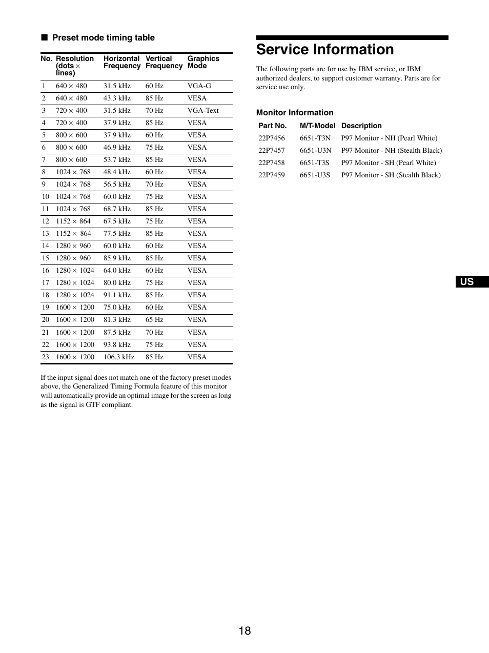 Service information | IBM P97 User Manual | Page 20 / 20