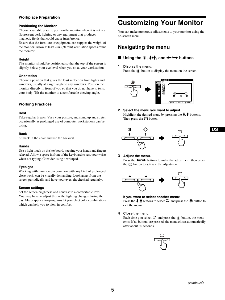 Customizing your monitor, Navigating the menu | IBM P97 User Manual | Page 7 / 20