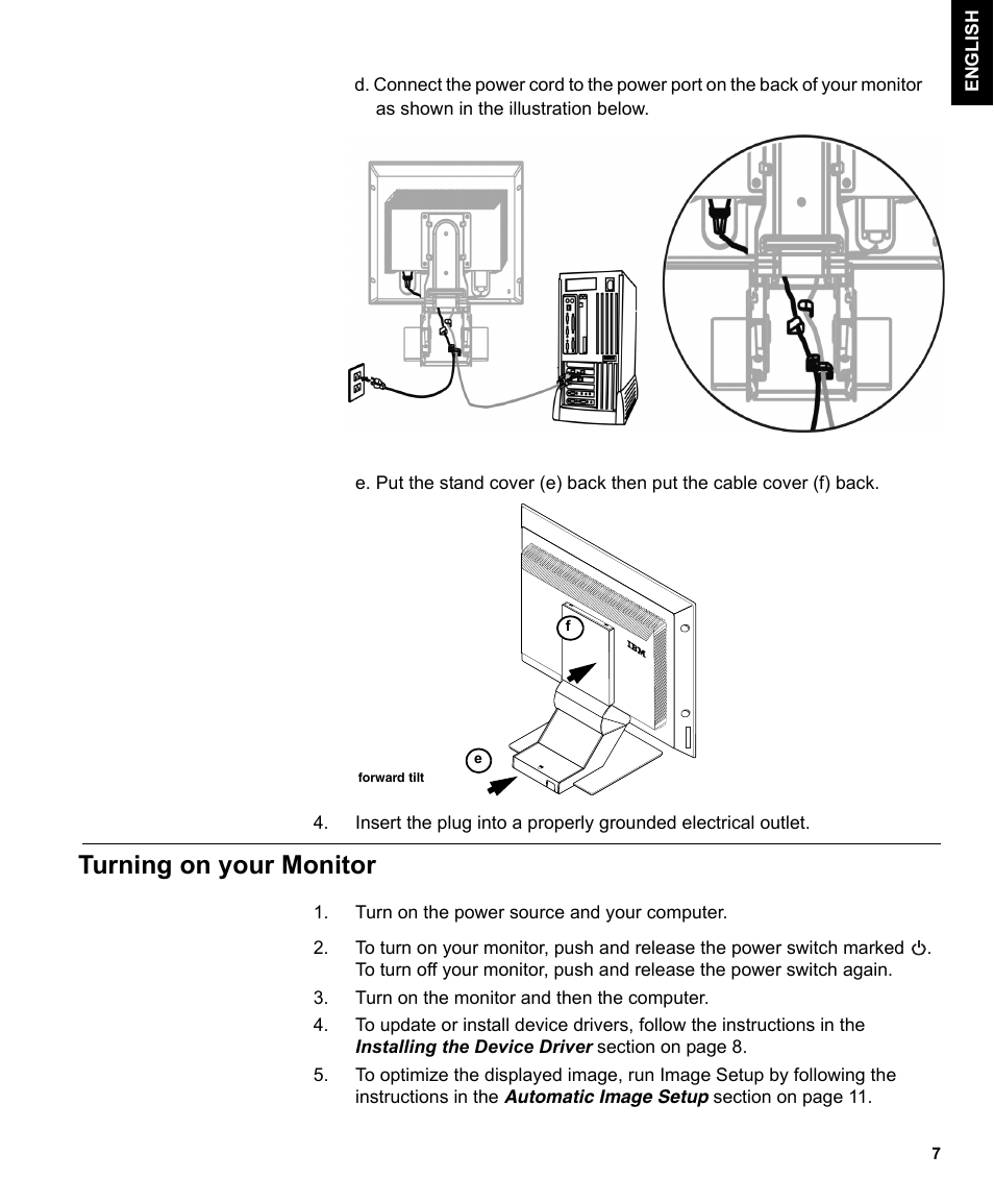 Turning on your monitor | IBM L170 User Manual | Page 10 / 32