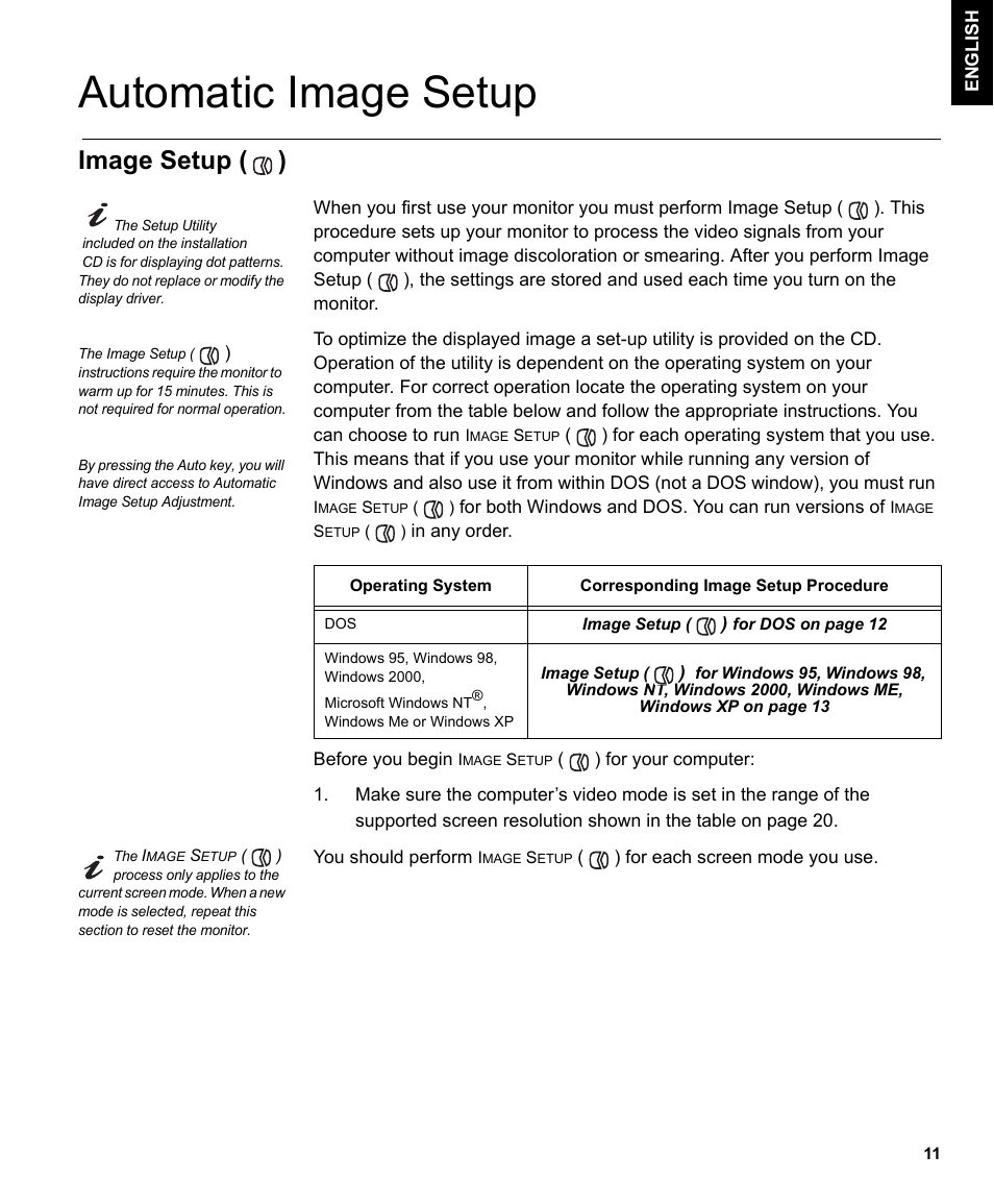 Automatic image setup, Image setup, Image setup ( ) | IBM L170 User Manual | Page 14 / 32