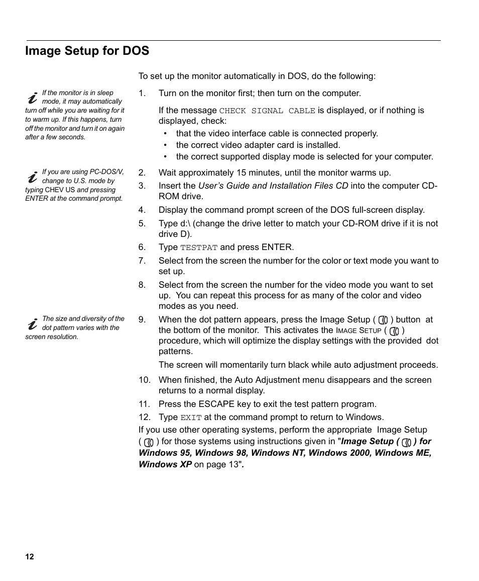 Image setup for dos | IBM L170 User Manual | Page 15 / 32