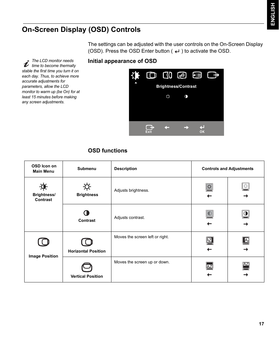 On-screen display (osd) controls | IBM L170 User Manual | Page 20 / 32