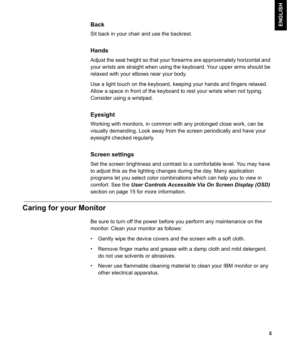 Caring for your monitor | IBM L170 User Manual | Page 8 / 32