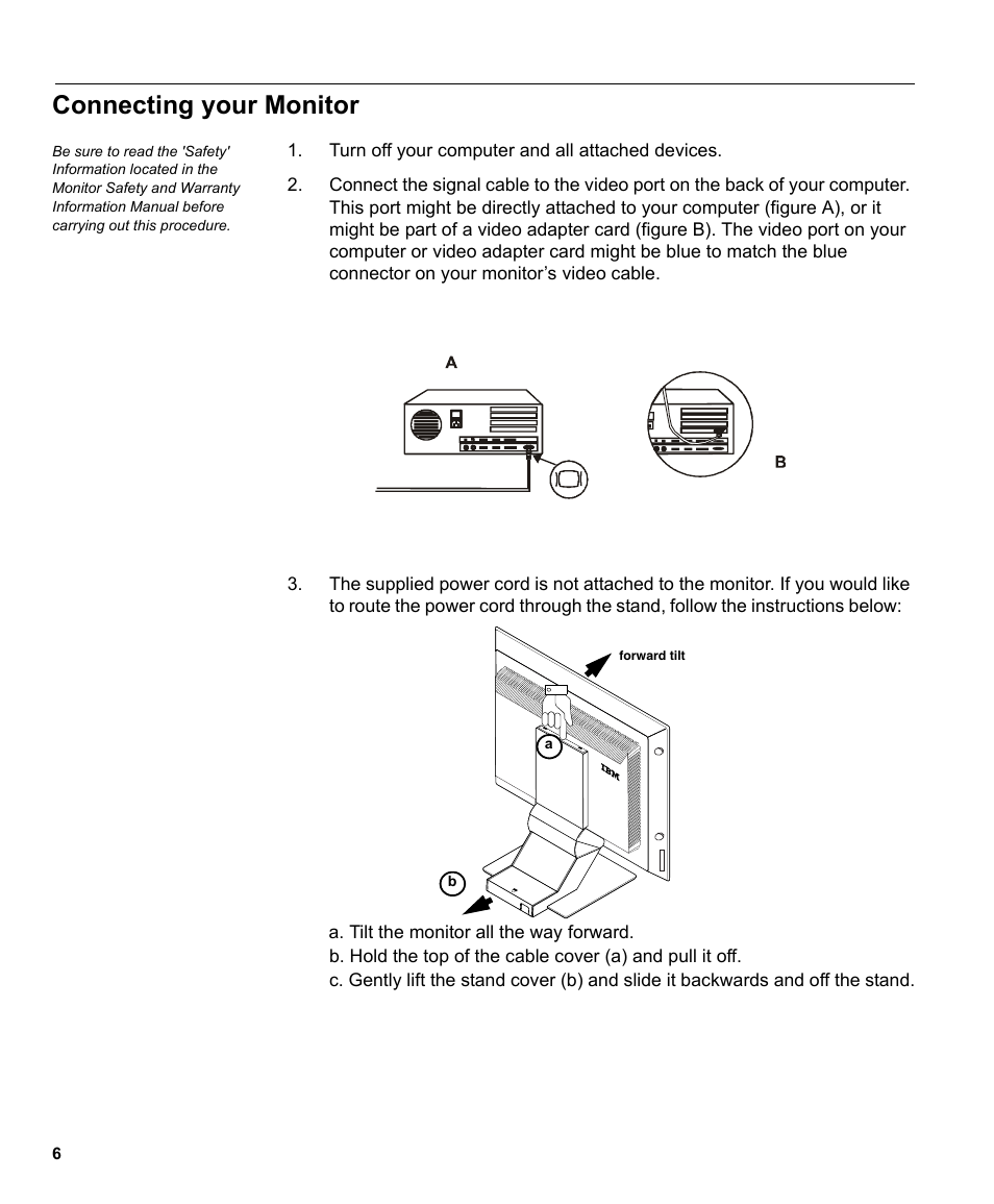 Connecting your monitor | IBM L170 User Manual | Page 9 / 32