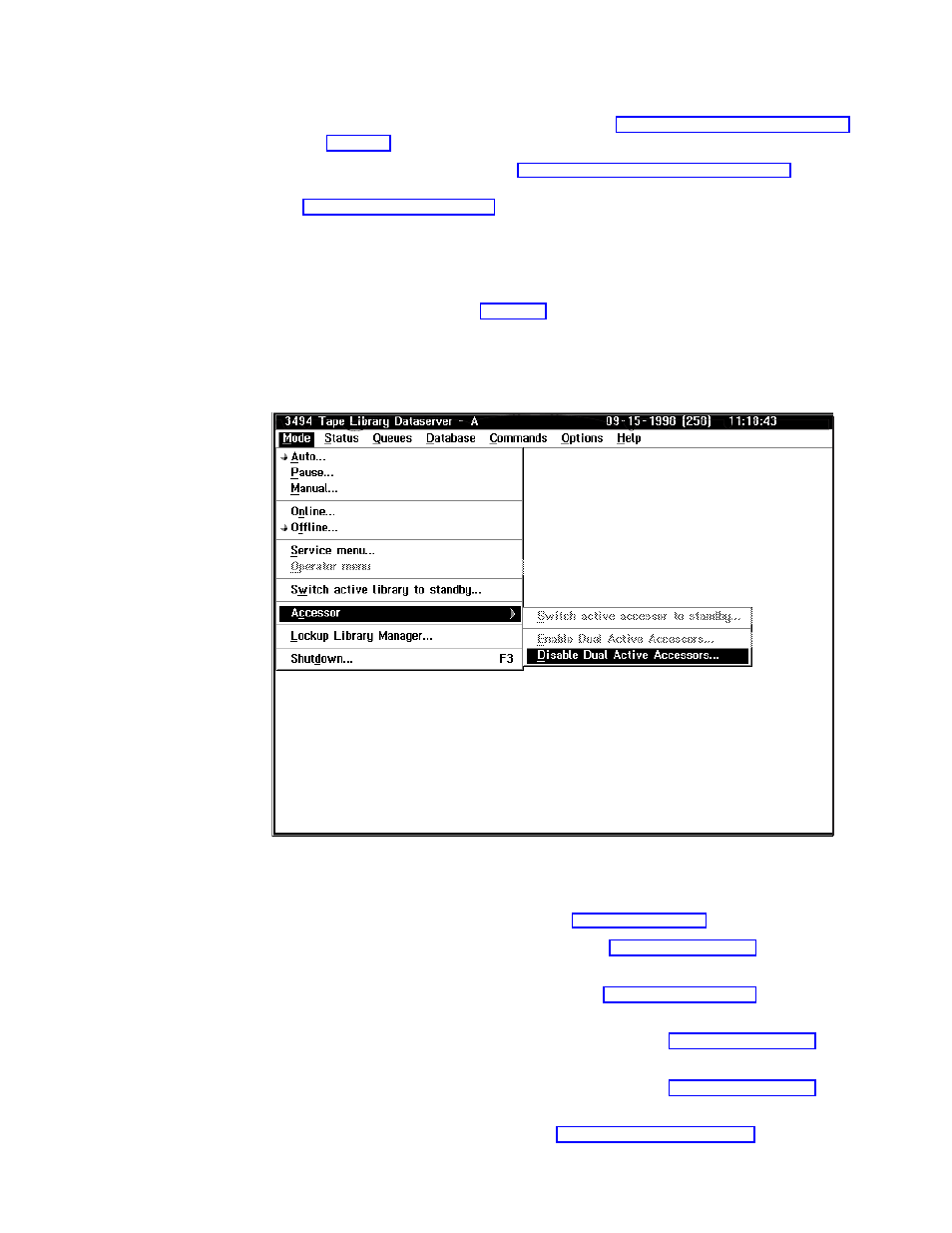 Using the mode pull-down, Mode pull-down menu | IBM Tape Library Magstar 3494 User Manual | Page 121 / 378
