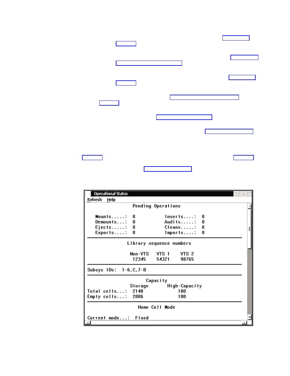 Operational status, (part 1 of 3) operational status pop-up window | IBM Tape Library Magstar 3494 User Manual | Page 133 / 378