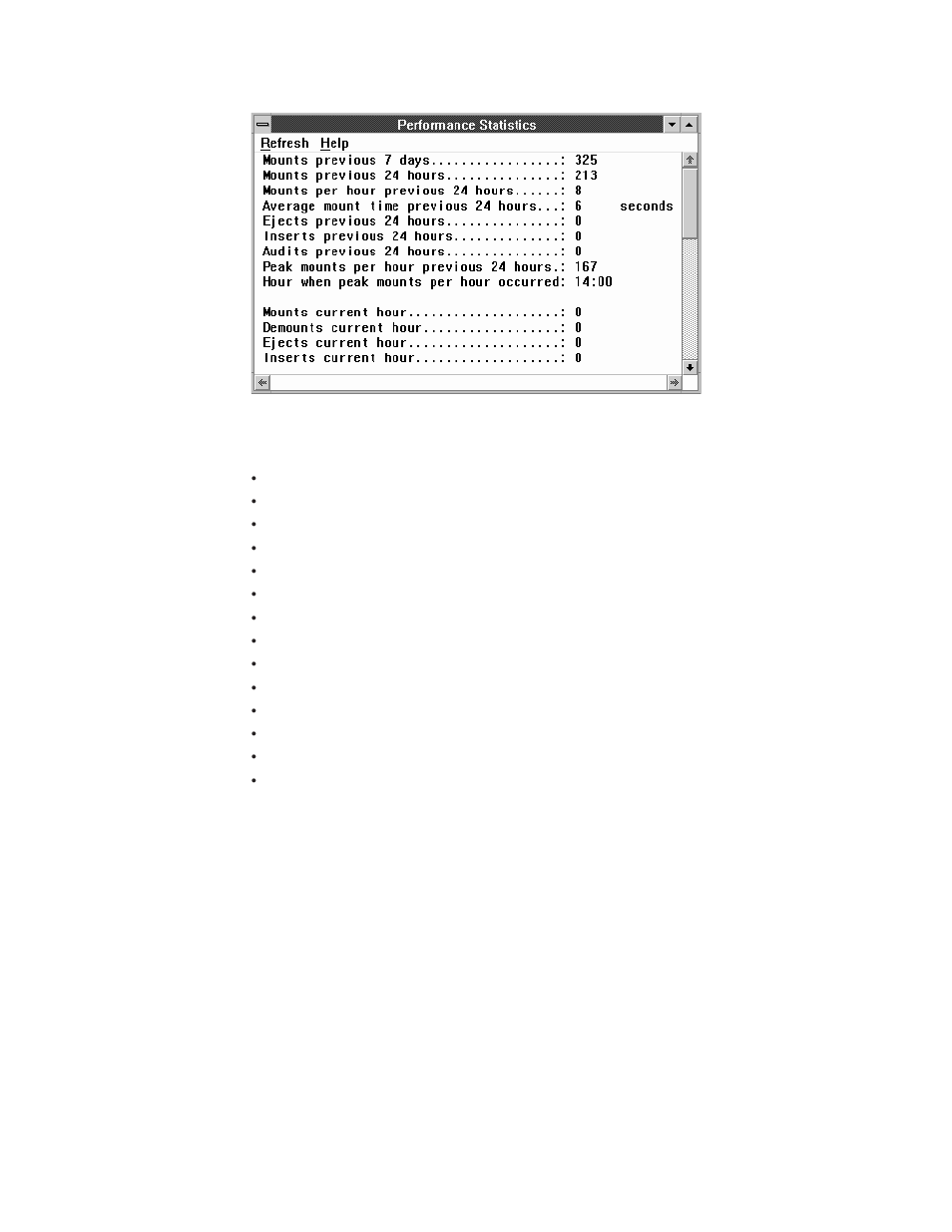 (part 1 of 2) performance statistics pop-up window | IBM Tape Library Magstar 3494 User Manual | Page 142 / 378