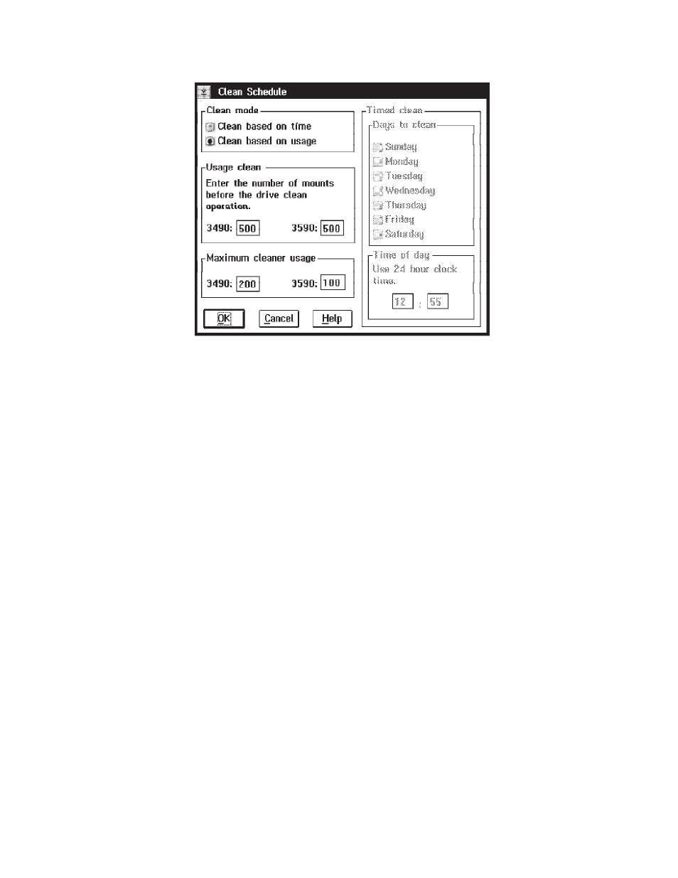 Clean schedule pop-up window | IBM Tape Library Magstar 3494 User Manual | Page 179 / 378