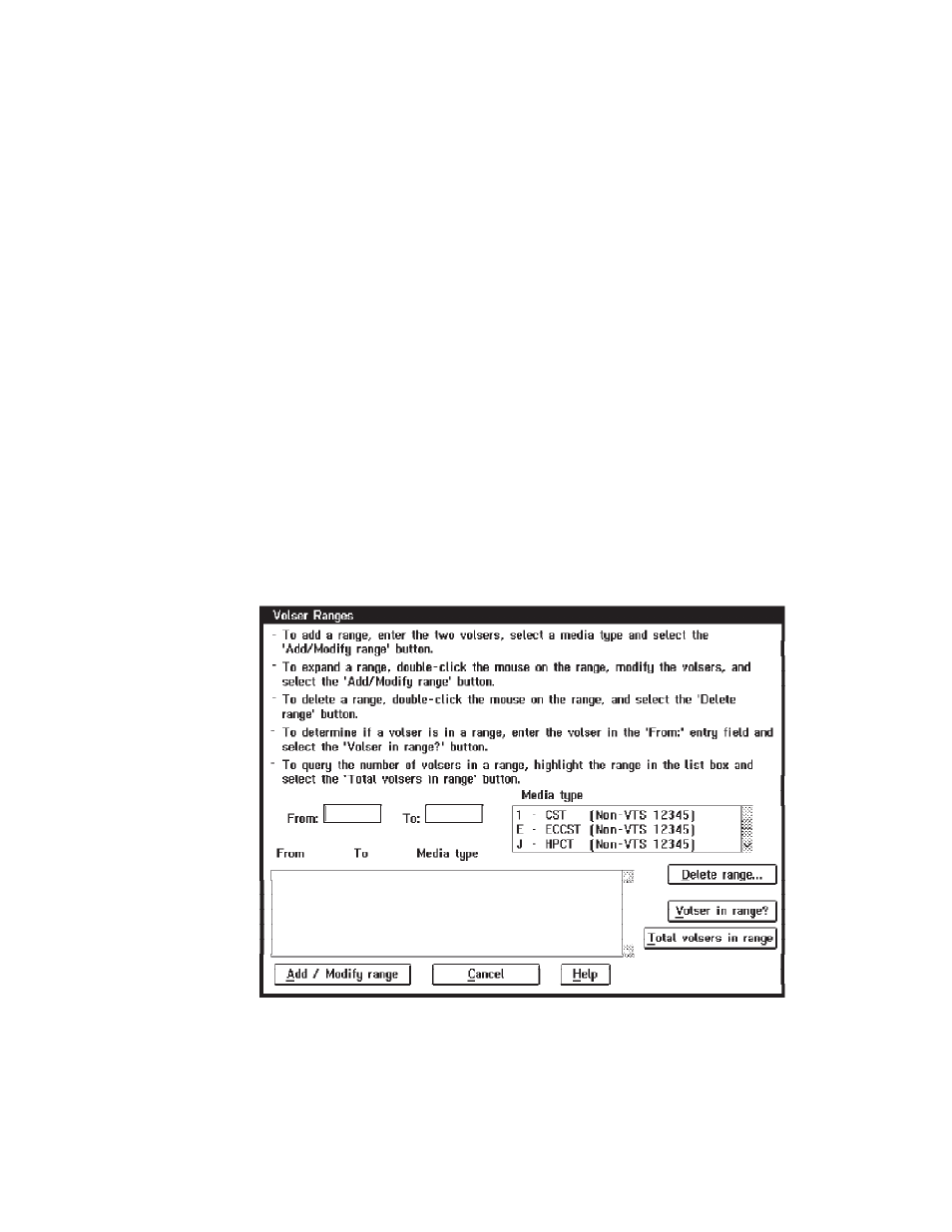 Volser ranges pop-up window | IBM Tape Library Magstar 3494 User Manual | Page 184 / 378