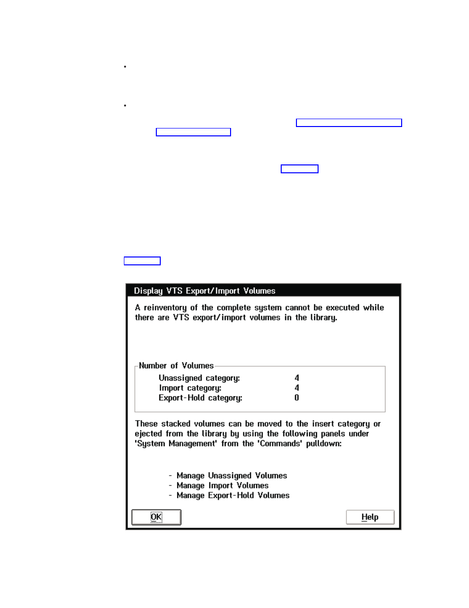 Display vts export/import volumes window | IBM Tape Library Magstar 3494 User Manual | Page 192 / 378