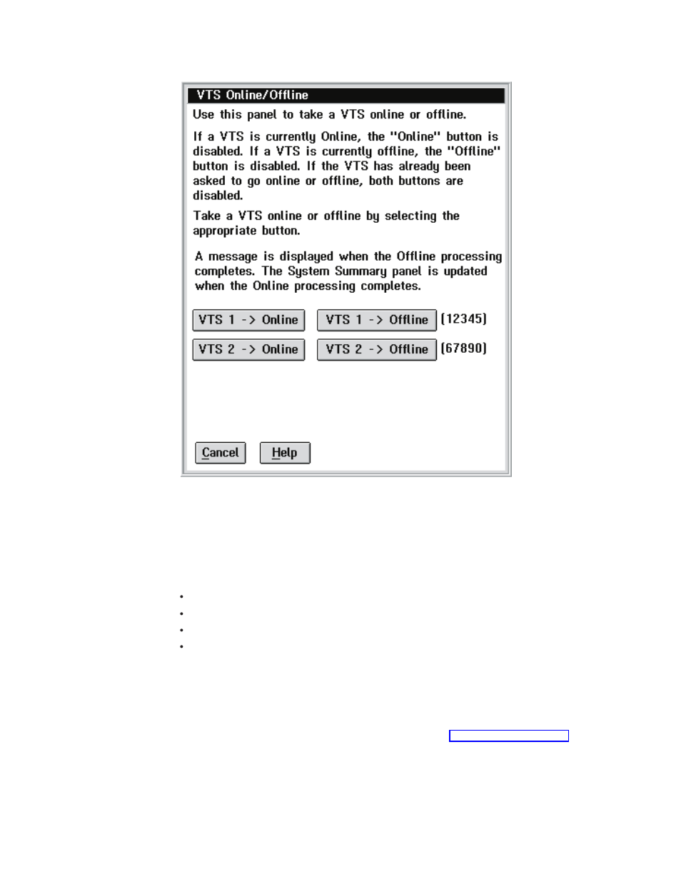 Inventory update, Vts online/offline pop-up window | IBM Tape Library Magstar 3494 User Manual | Page 198 / 378
