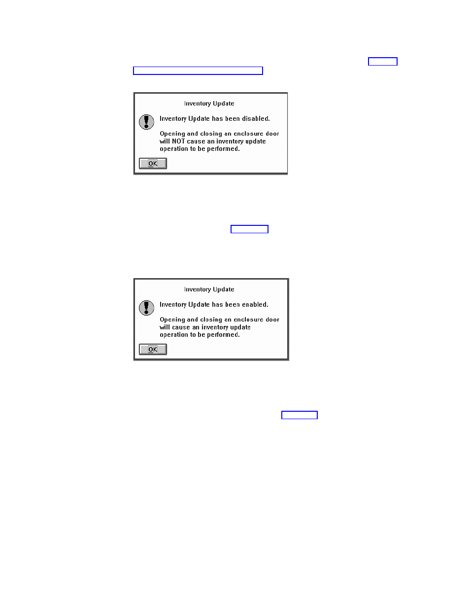Disable inventory update dialog box, Enable inventory update dialog box | IBM Tape Library Magstar 3494 User Manual | Page 199 / 378