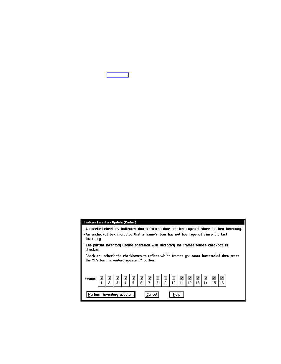 Perform inventory update (partial) window | IBM Tape Library Magstar 3494 User Manual | Page 201 / 378