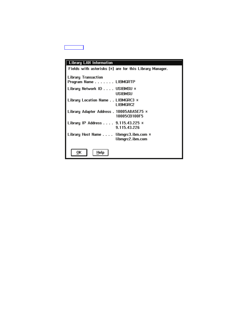 Lm lan information, Library lan information pop-up window | IBM Tape Library Magstar 3494 User Manual | Page 220 / 378