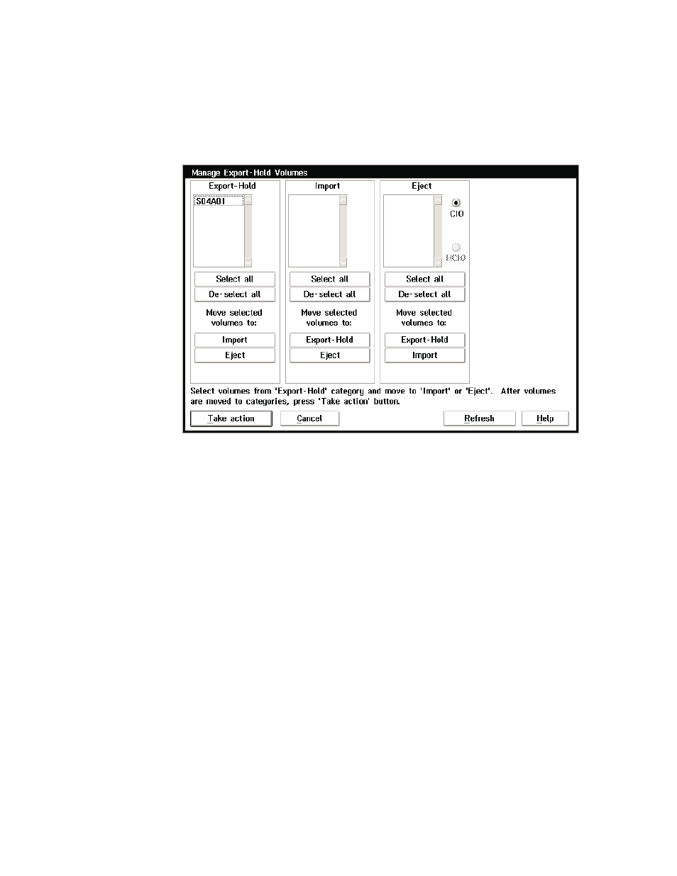 Manage export-hold volumes, Manage export-hold volumes pop-up window | IBM Tape Library Magstar 3494 User Manual | Page 228 / 378