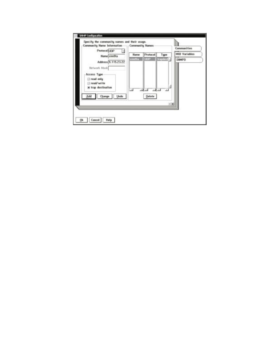 Snmp configuration pop-up window | IBM Tape Library Magstar 3494 User Manual | Page 234 / 378