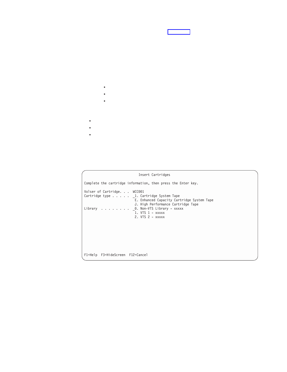 Manual mode insert cartridges screen | IBM Tape Library Magstar 3494 User Manual | Page 255 / 378