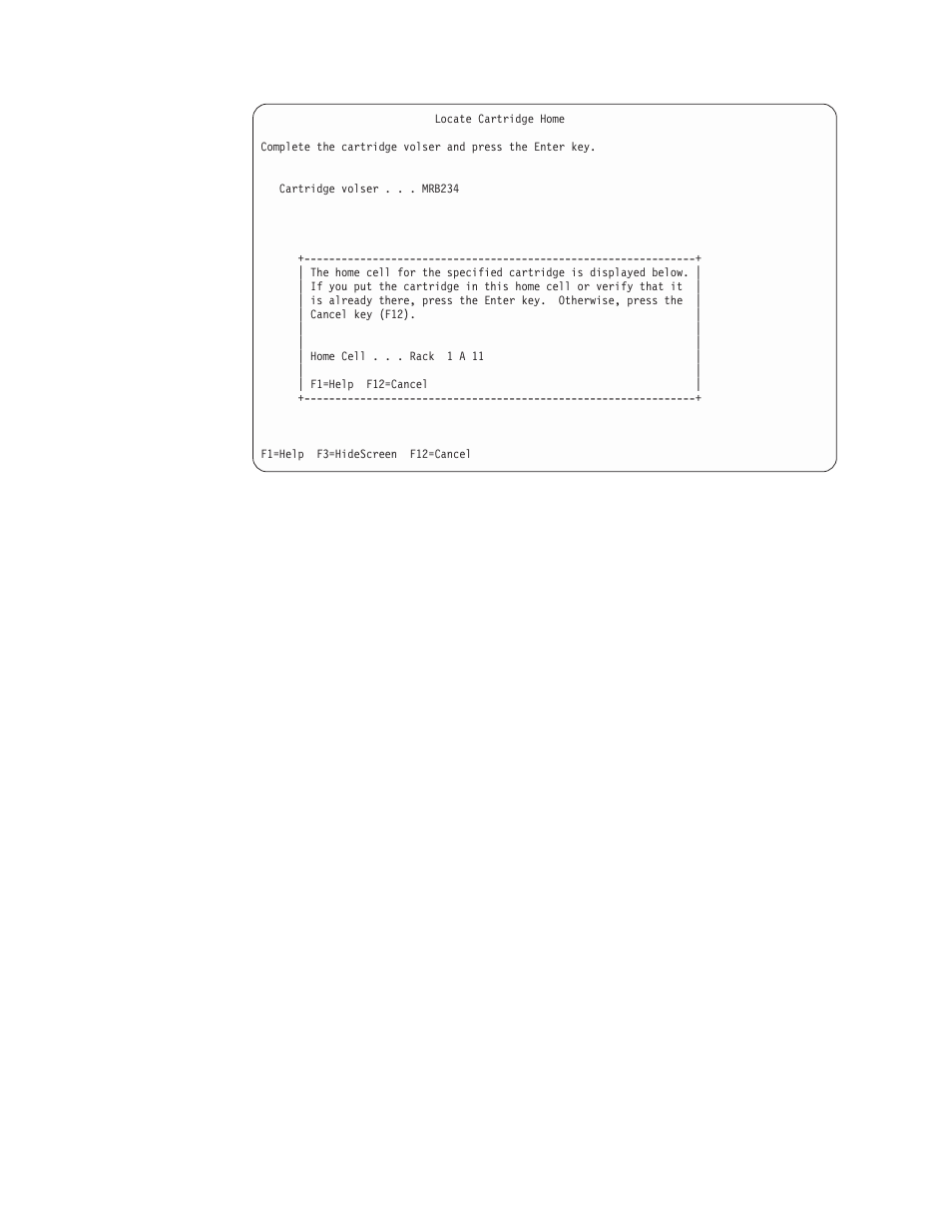 Ending manual mode, Manual mode locate cartridge home screen | IBM Tape Library Magstar 3494 User Manual | Page 260 / 378