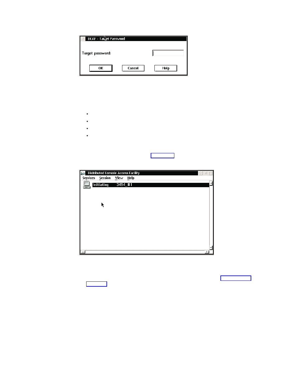 Dcaf target password, Initiating the remote library manager console | IBM Tape Library Magstar 3494 User Manual | Page 266 / 378