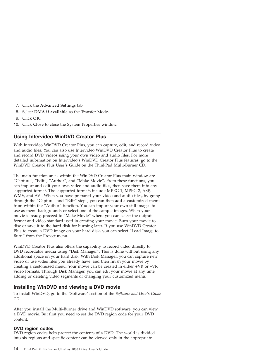 Using intervideo windvd creator plus, Installing windvd and viewing a dvd movie, Dvd region codes | IBM ThinkPad 22P7028 User Manual | Page 22 / 54