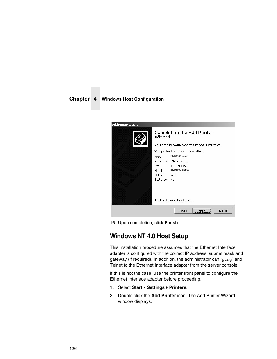Windows nt 4.0 host setup | IBM INFOPRINT 6500 User Manual | Page 126 / 398