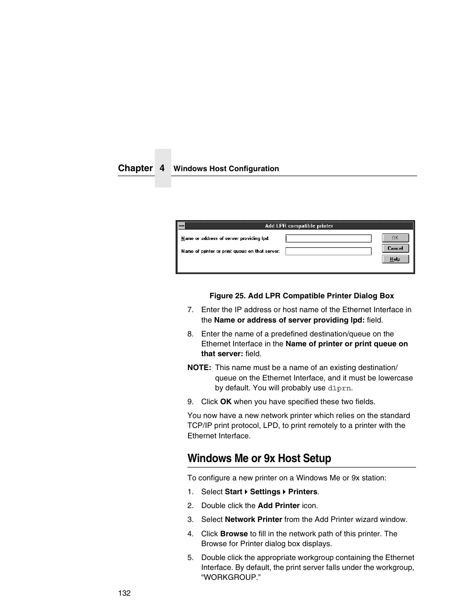 Windows me or 9x host setup | IBM INFOPRINT 6500 User Manual | Page 132 / 398
