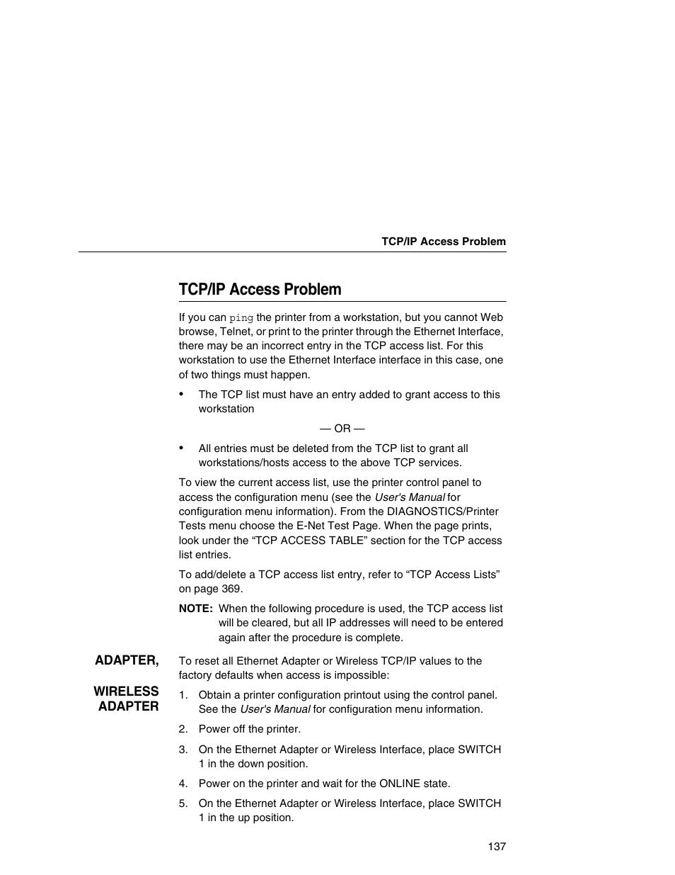 Tcp/ip access problem | IBM INFOPRINT 6500 User Manual | Page 137 / 398