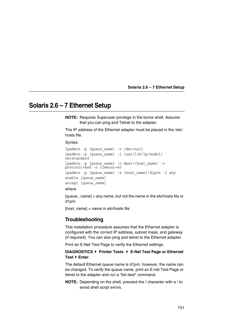 Solaris 2.6 – 7 ethernet setup, Troubleshooting | IBM INFOPRINT 6500 User Manual | Page 151 / 398