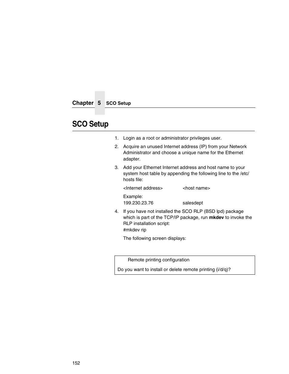 Sco setup | IBM INFOPRINT 6500 User Manual | Page 152 / 398