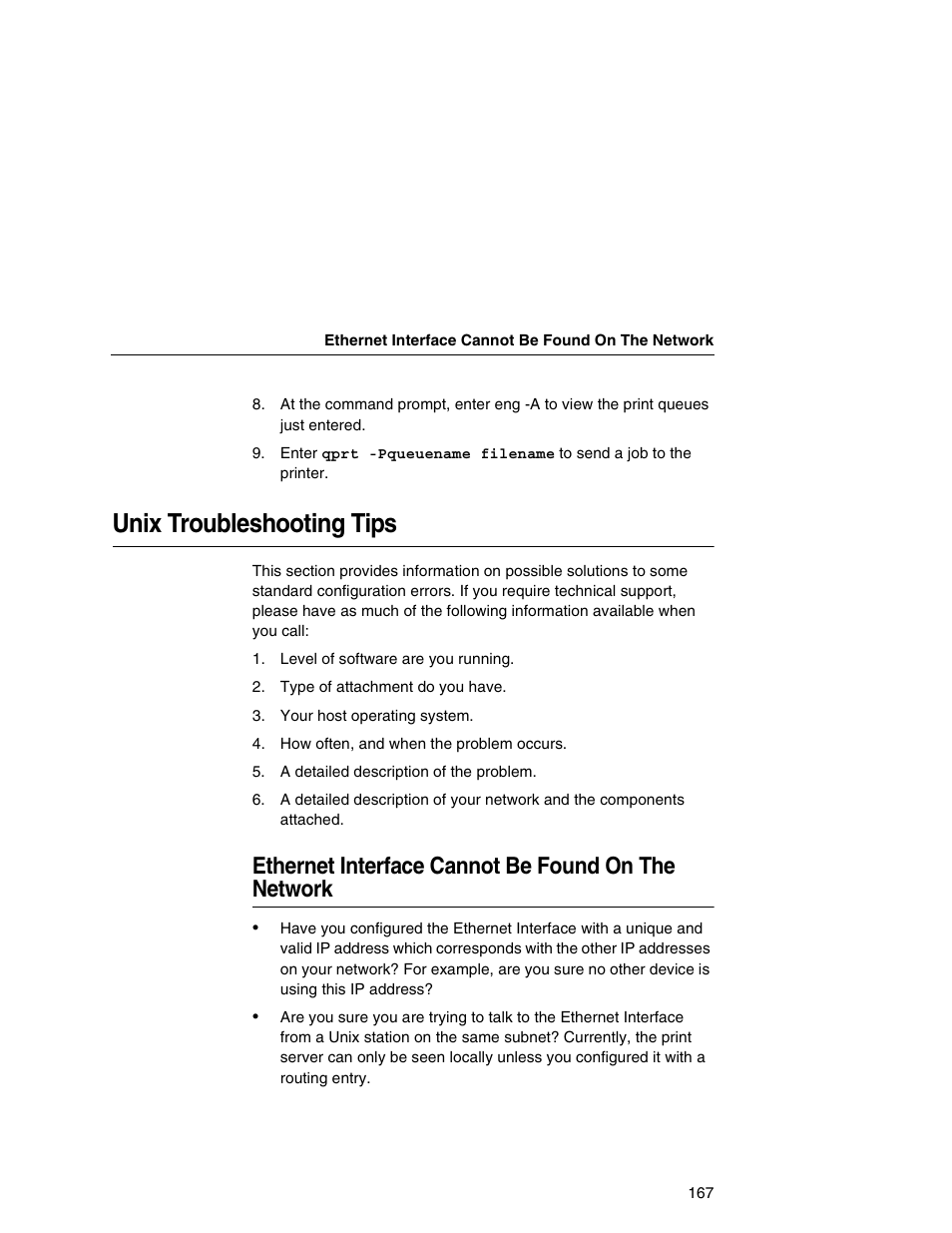 Unix troubleshooting tips, Ethernet interface cannot be found on the network, Ethernet interface cannot be found on | The network | IBM INFOPRINT 6500 User Manual | Page 167 / 398
