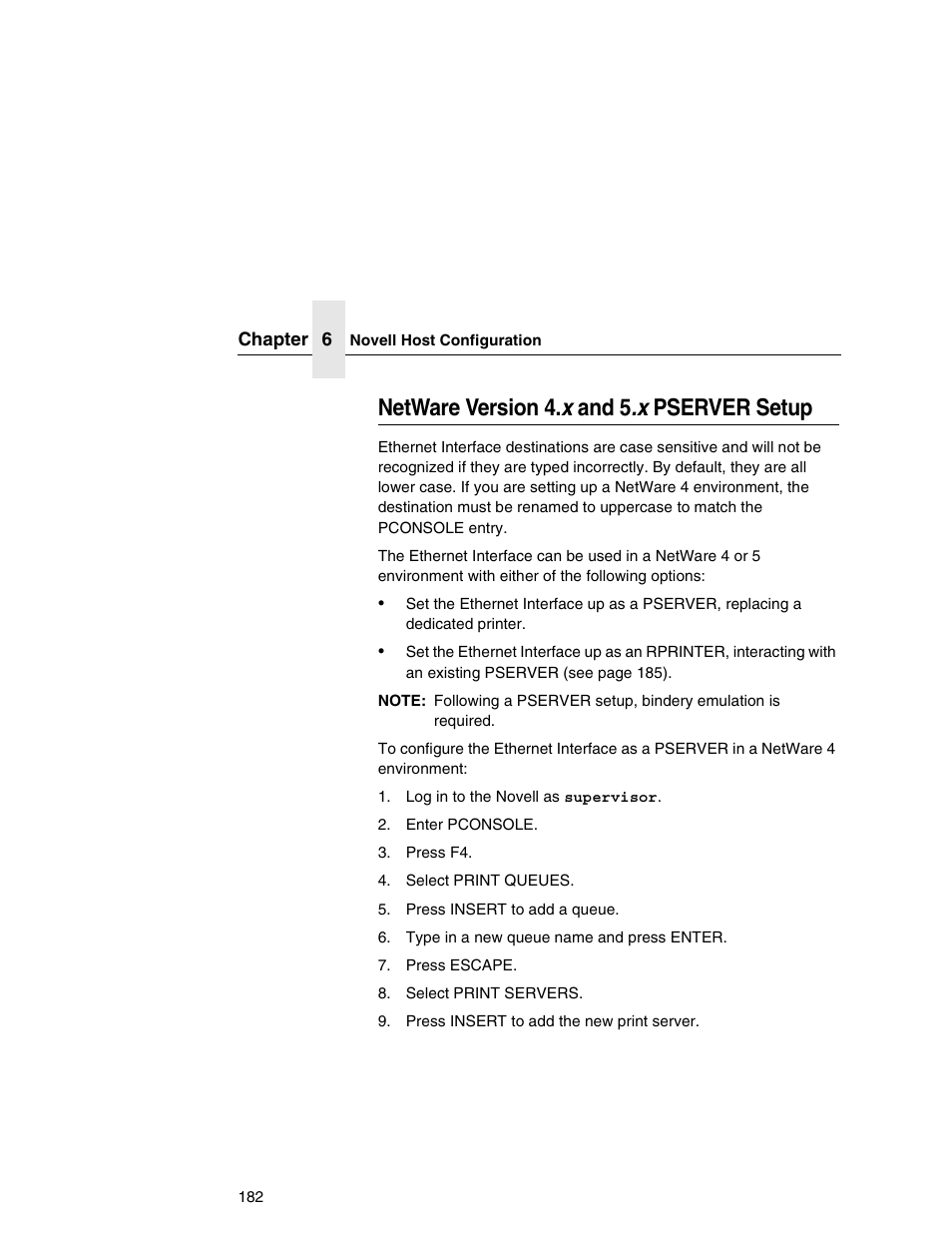 Netware version 4.x and 5.x pserver setup, Netware version 4. x and 5.x pserver setup | IBM INFOPRINT 6500 User Manual | Page 182 / 398