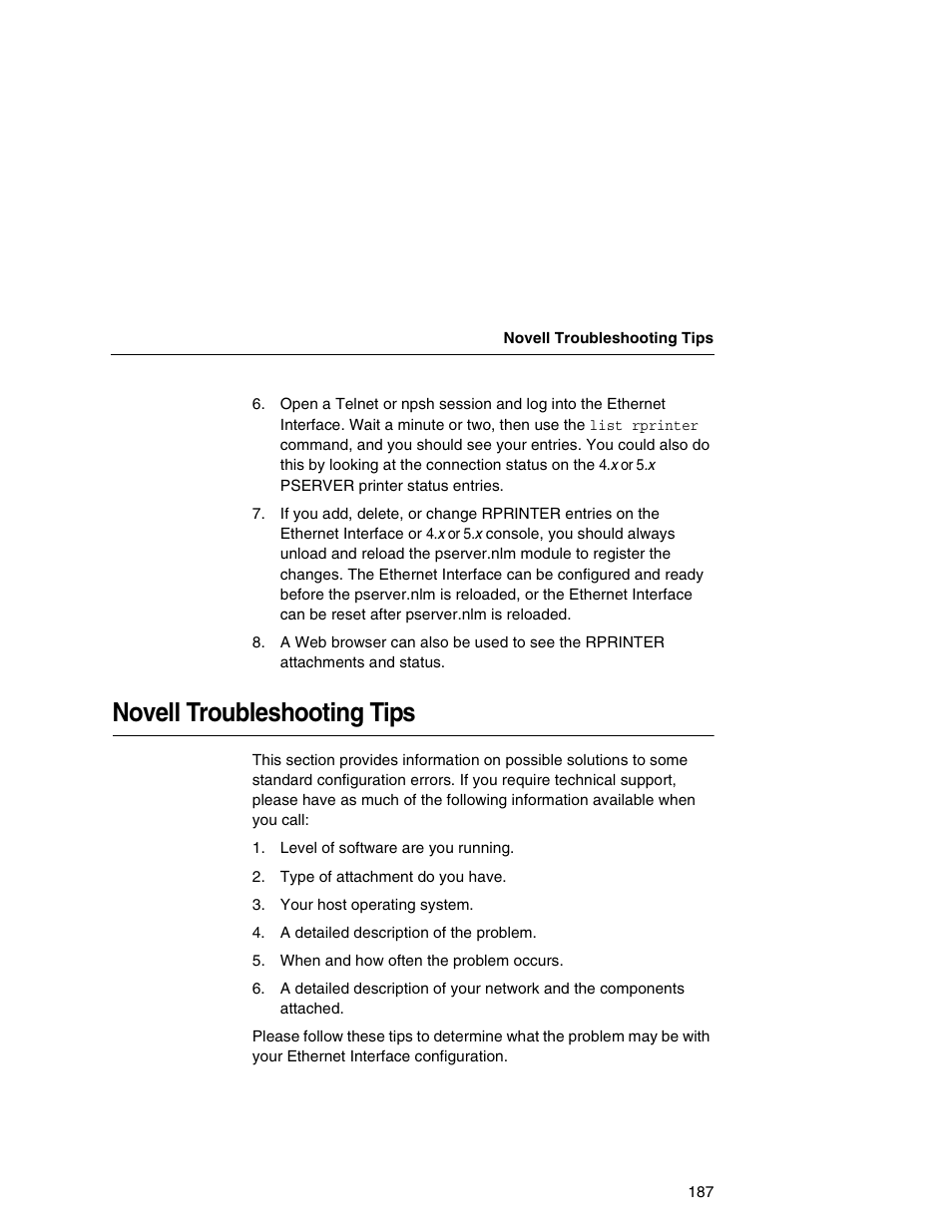 Novell troubleshooting tips | IBM INFOPRINT 6500 User Manual | Page 187 / 398