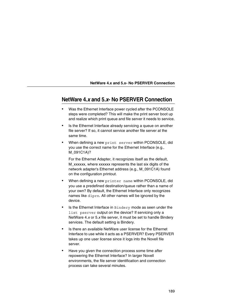 Netware 4.x and 5.x- no pserver connection, Netware 4. x and 5.x- no pserver connection | IBM INFOPRINT 6500 User Manual | Page 189 / 398