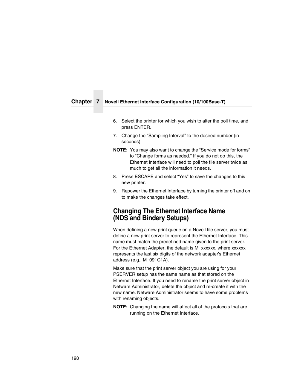 Changing the ethernet interface name, Nds and bindery setups) | IBM INFOPRINT 6500 User Manual | Page 198 / 398