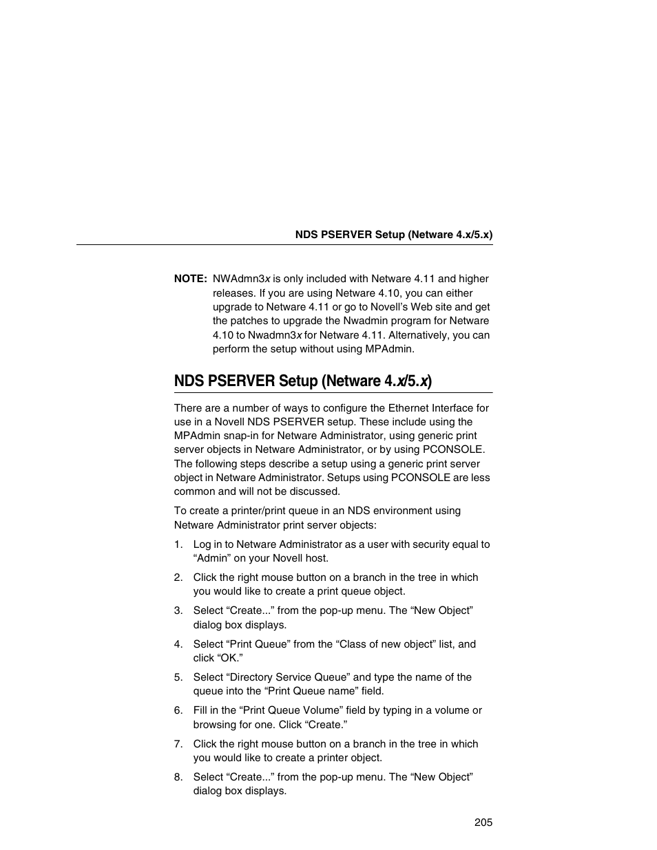 Nds pserver setup (netware 4.x/5.x), Nds pserver setup (netware 4. x/5.x) | IBM INFOPRINT 6500 User Manual | Page 205 / 398